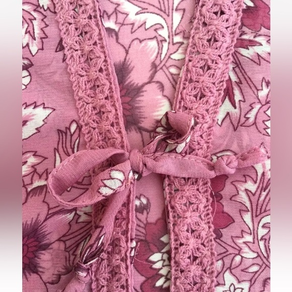 Rebellion Again,Floral Blouse Oversized Boho,Tie-Close Pink Top, Size Small - Picture 7 of 9
